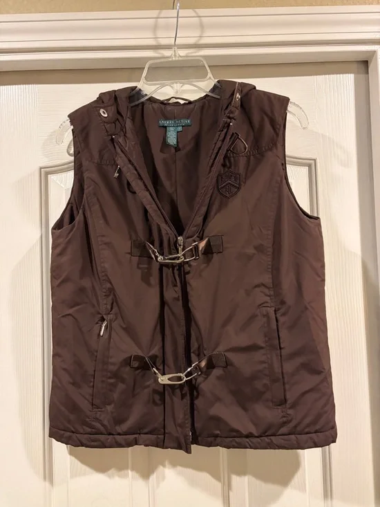 Ralph Lauren Brown Hooded Toggle Vest size Small exc. cond - Picture 4 of 6